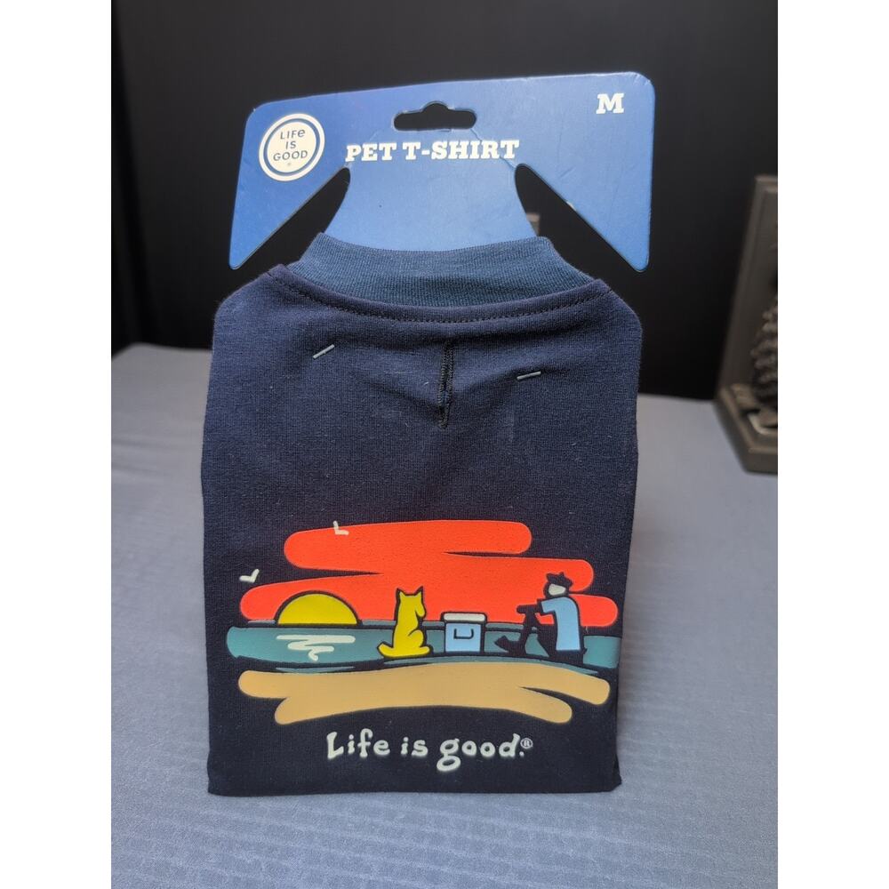 Life Is Good Dog Pet T-Shirt Navy Sunset Size M